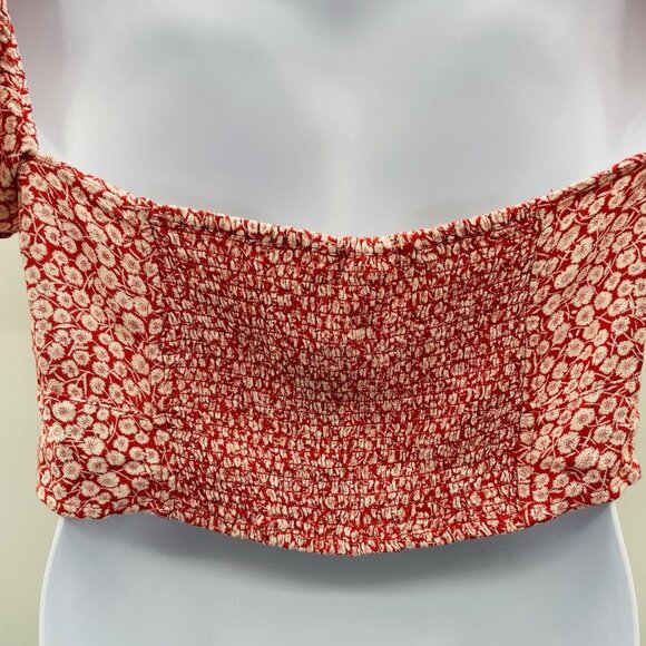 Abercrombie & Fitch Womens Size XL Floral Off the Shoulder Crop Top in Red 2585 - Picture 5 of 8